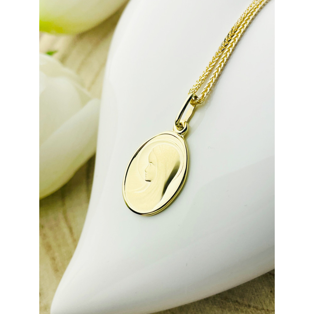 Złoty Medalik Zawieszka Matka Boska Chrzest Komunia