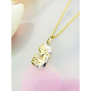 Złoty Medalik Zawieszka Matka Boska z Dzieciątkiem Jezus Chrzest Komunia bikolor