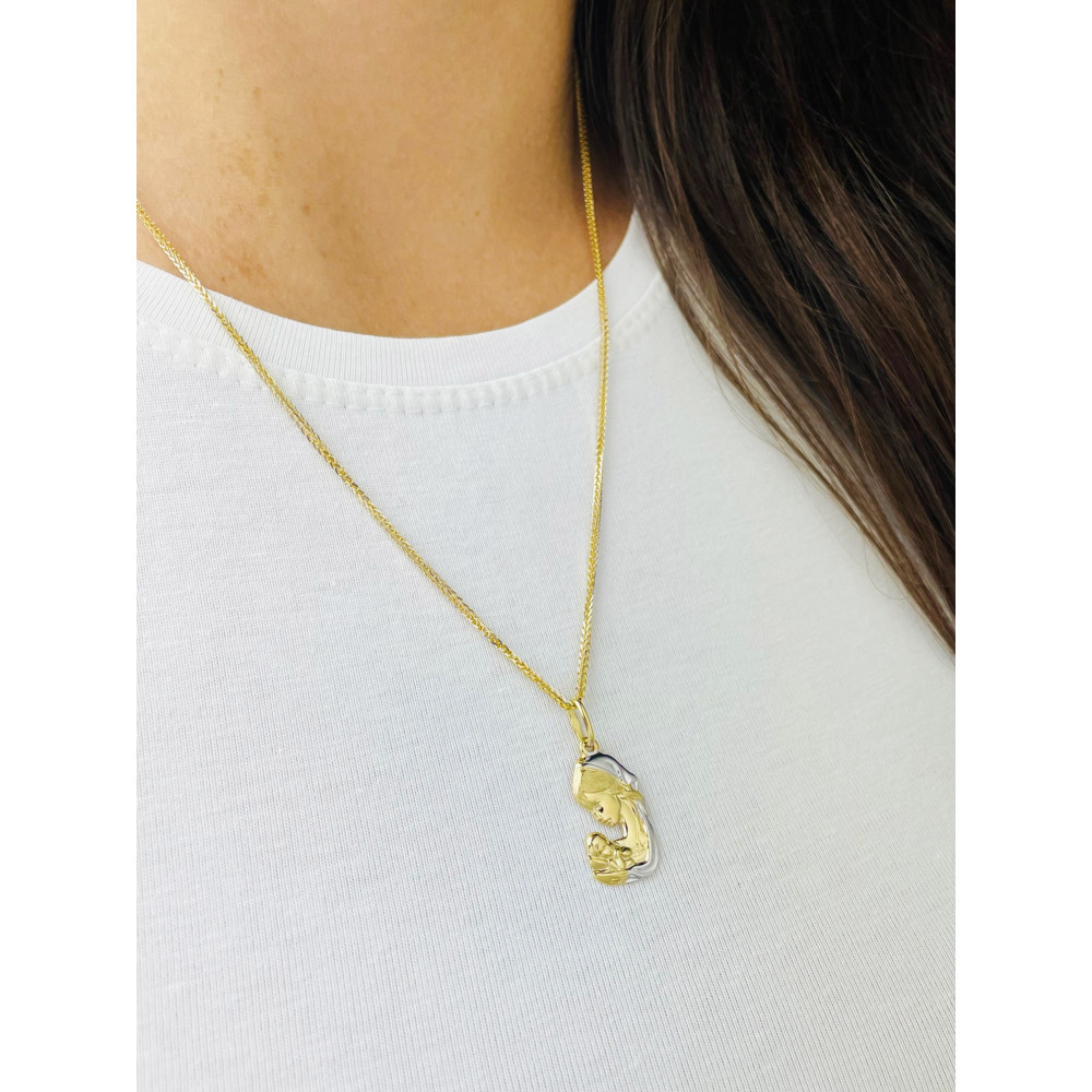 Złoty Medalik Zawieszka Matka Boska z Dzieciątkiem Jezus Chrzest Komunia bikolor