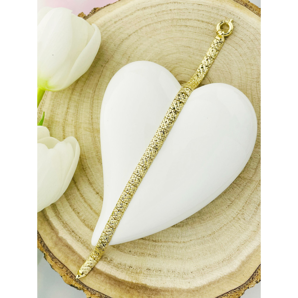 Złota bransoletka szeroka pleciona polerowana ozdobne zapięcie