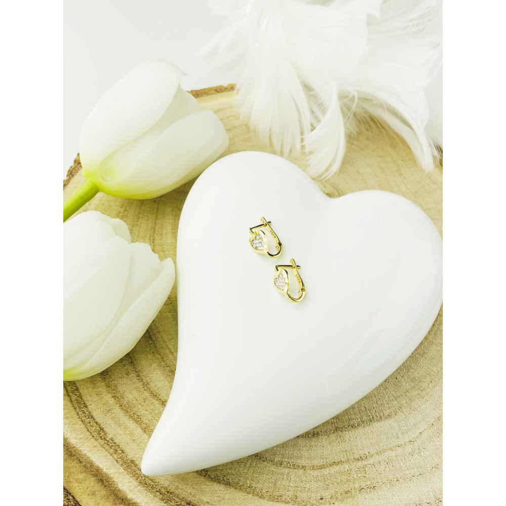 Herz Ohrringe Ohrhänger Ohrstecker Ohrschmuck mit Zirkonia Gelbgold Paar 585er 14KT