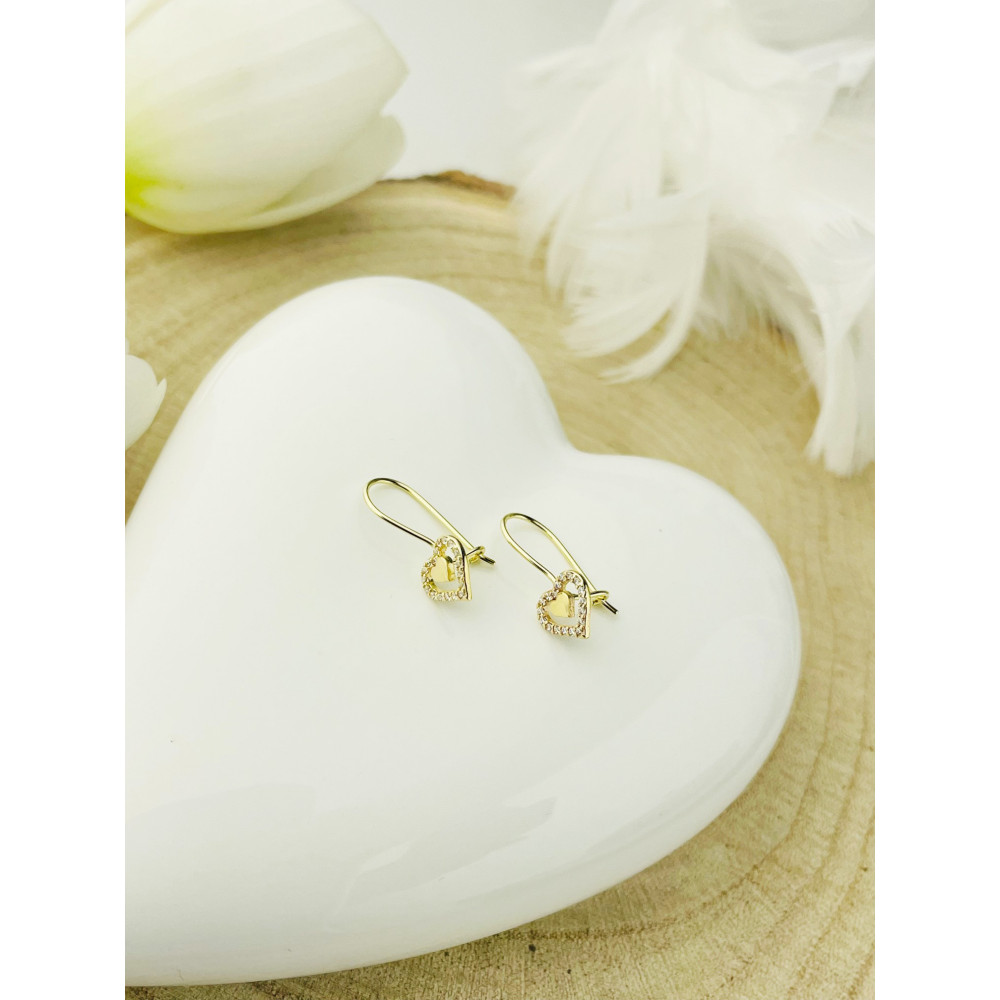 Herz Ohrringe Ohrhänger Ohrstecker Ohrschmuck mit Zirkonia Gelbgold Paar 585er 14KT