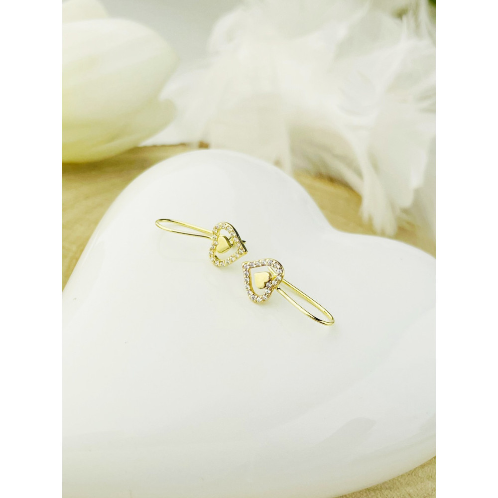 Herz Ohrringe Ohrhänger Ohrstecker Ohrschmuck mit Zirkonia Gelbgold Paar 585er 14KT