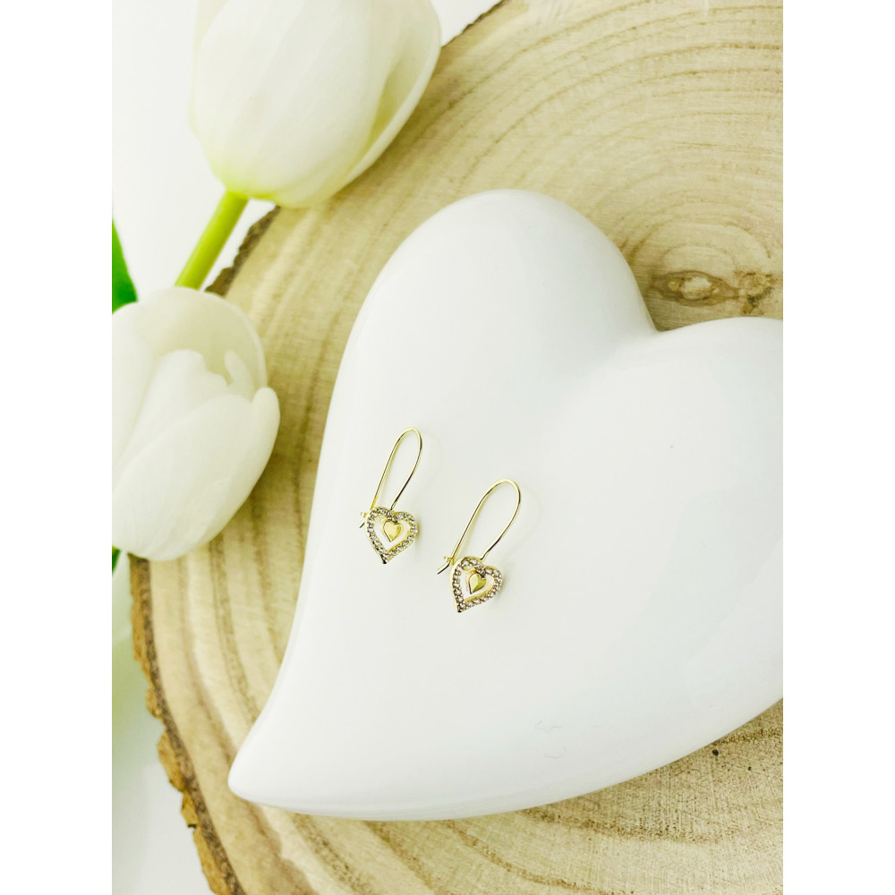 Herz Ohrringe Ohrhänger Ohrstecker Ohrschmuck mit Zirkonia Gelbgold Paar 585er 14KT