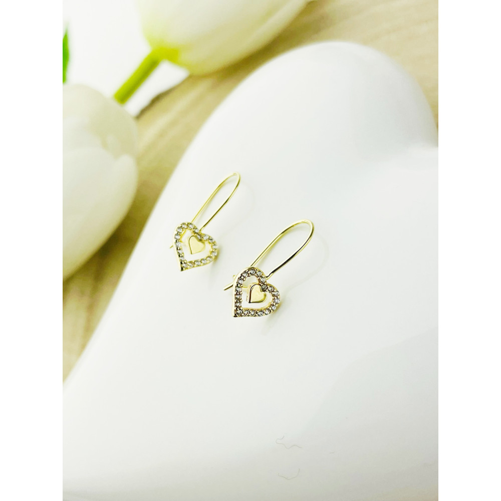 Herz Ohrringe Ohrhänger Ohrstecker Ohrschmuck mit Zirkonia Gelbgold Paar 585er 14KT