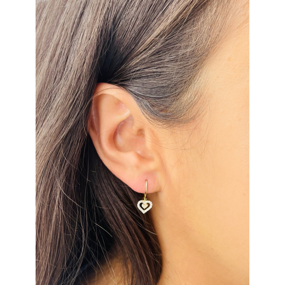 Herz Ohrringe Ohrhänger Ohrstecker Ohrschmuck mit Zirkonia Gelbgold Paar 585er 14KT