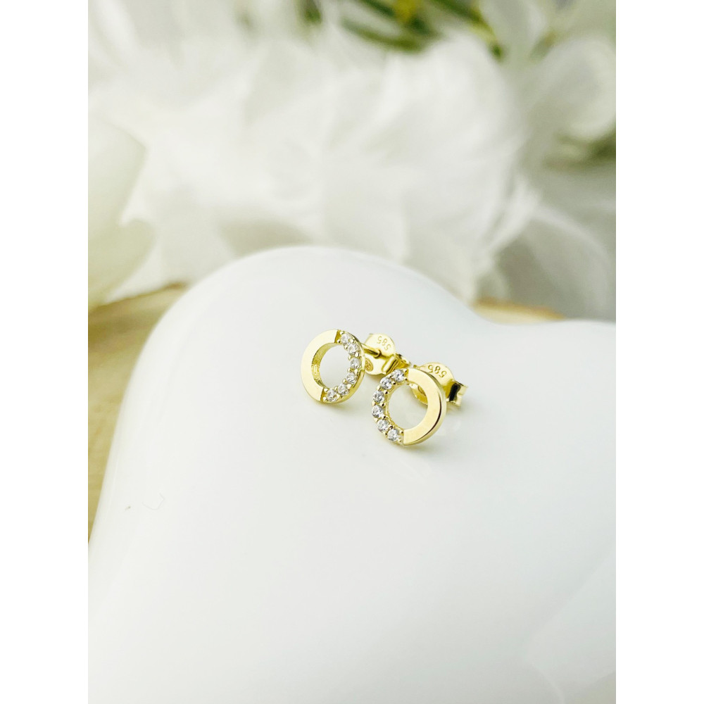 Kreis Creolen Ohrringe mit Zirkonia Ohrhänger Ohrstecker Ohrschmuck Paar Gelbgold 585er 14KT