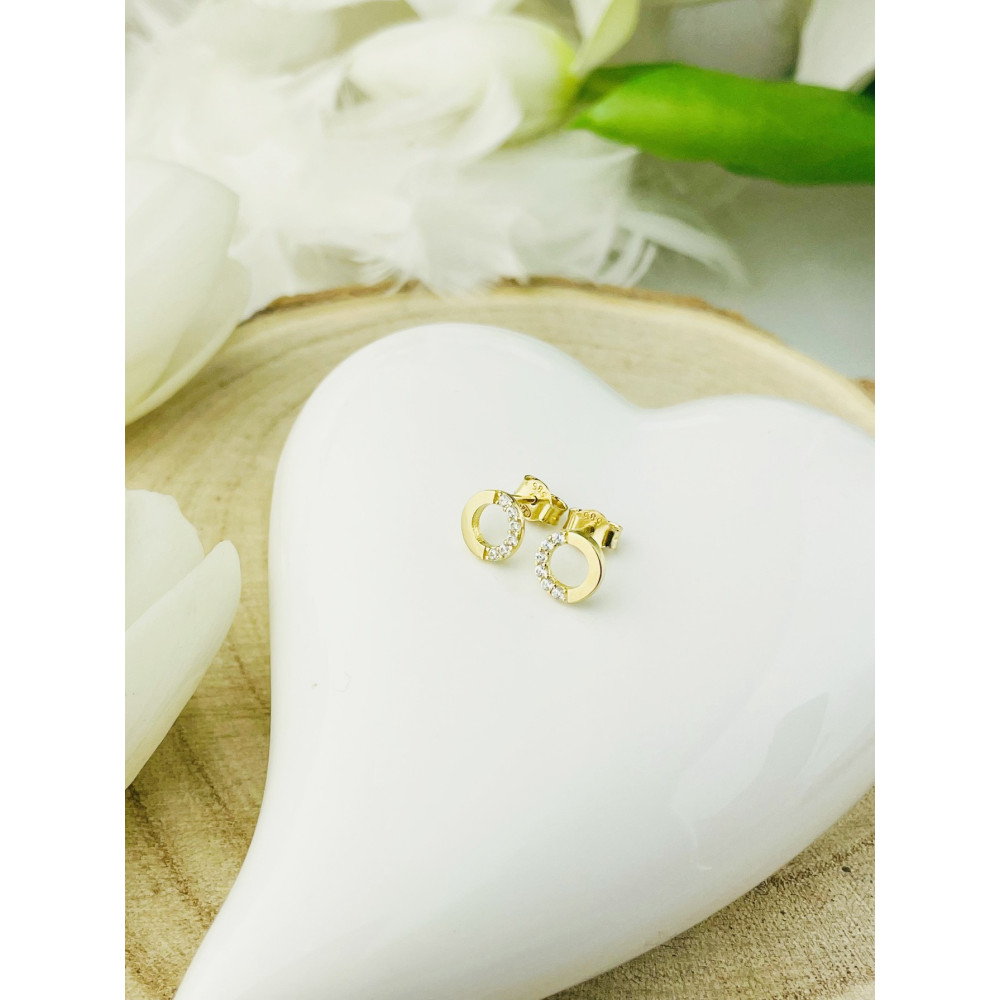 Kreis Creolen Ohrringe mit Zirkonia Ohrhänger Ohrstecker Ohrschmuck Paar Gelbgold 585er 14KT