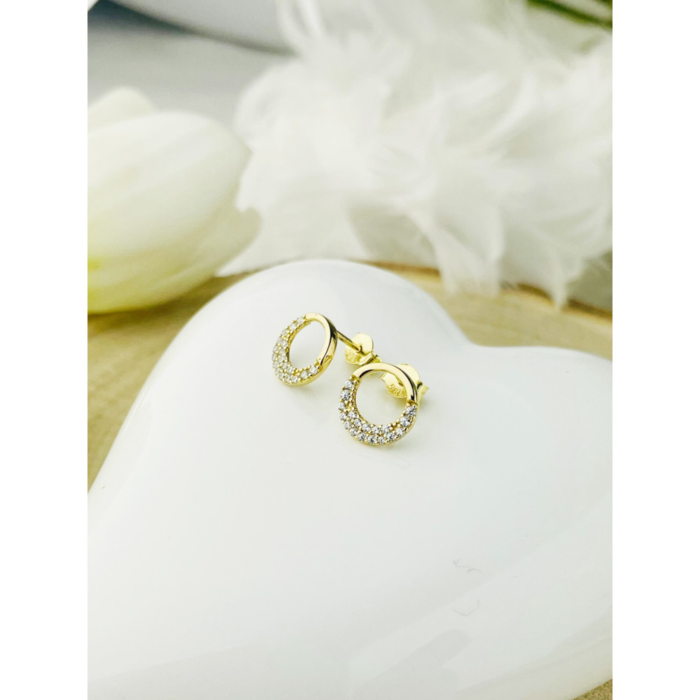 Kreis Creolen Ohrringe mit Zirkonia Ohrhänger Ohrstecker Ohrschmuck Paar Gelbgold 585er 14KT