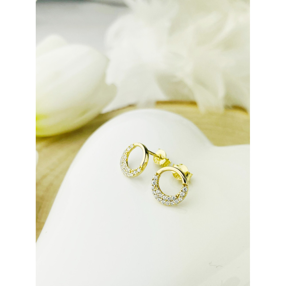 Złote kolczyki koła kółeczka sztyfty z cyrkoniami