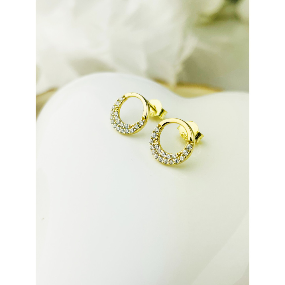 Złote kolczyki koła kółeczka sztyfty z cyrkoniami