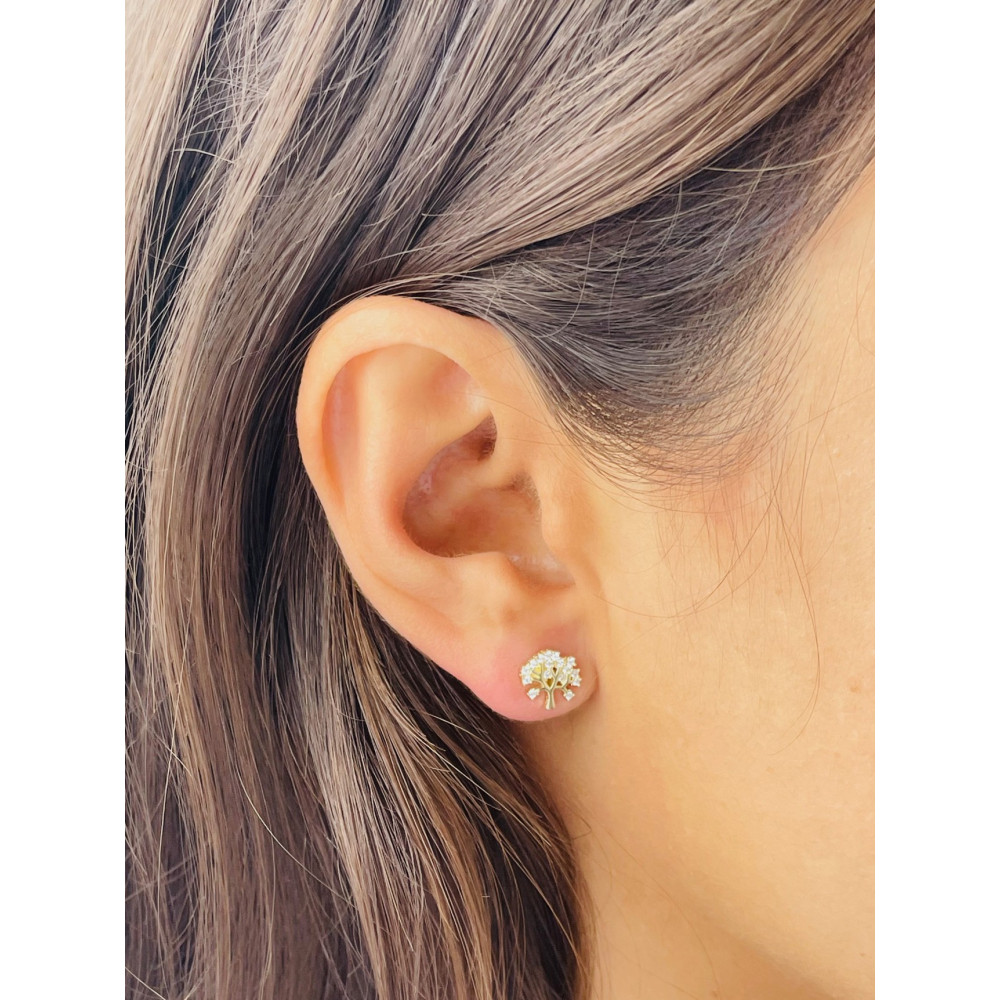 Baum Creolen Ohrringe mit Zirkonia Ohrhänger Ohrstecker Ohrschmuck Paar Gelbgold 585er 14KT