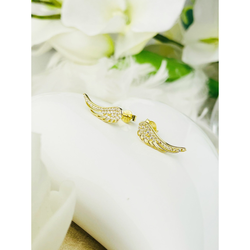 Gold Ohrringe Flügel mit Zirkonia Ohrhänger Ohrstecker Ohrschmuck Gelbgold Gold 585er 14KT