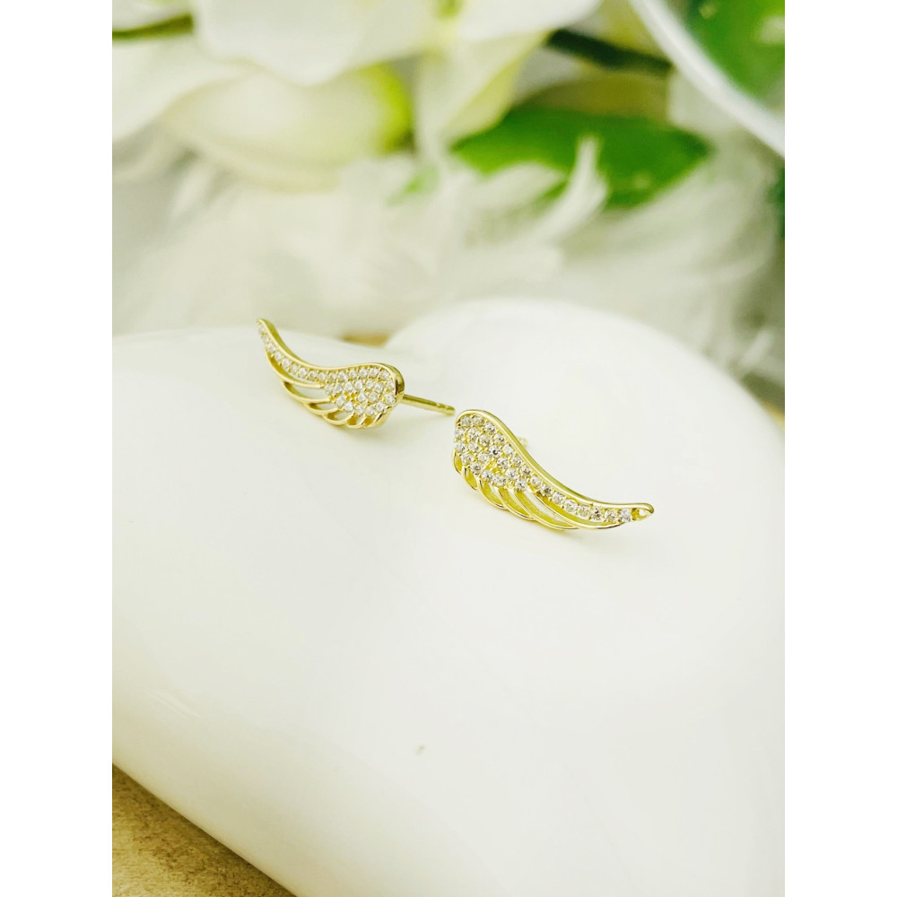 Gold Ohrringe Flügel mit Zirkonia Ohrhänger Ohrstecker Ohrschmuck Gelbgold Gold 585er 14KT