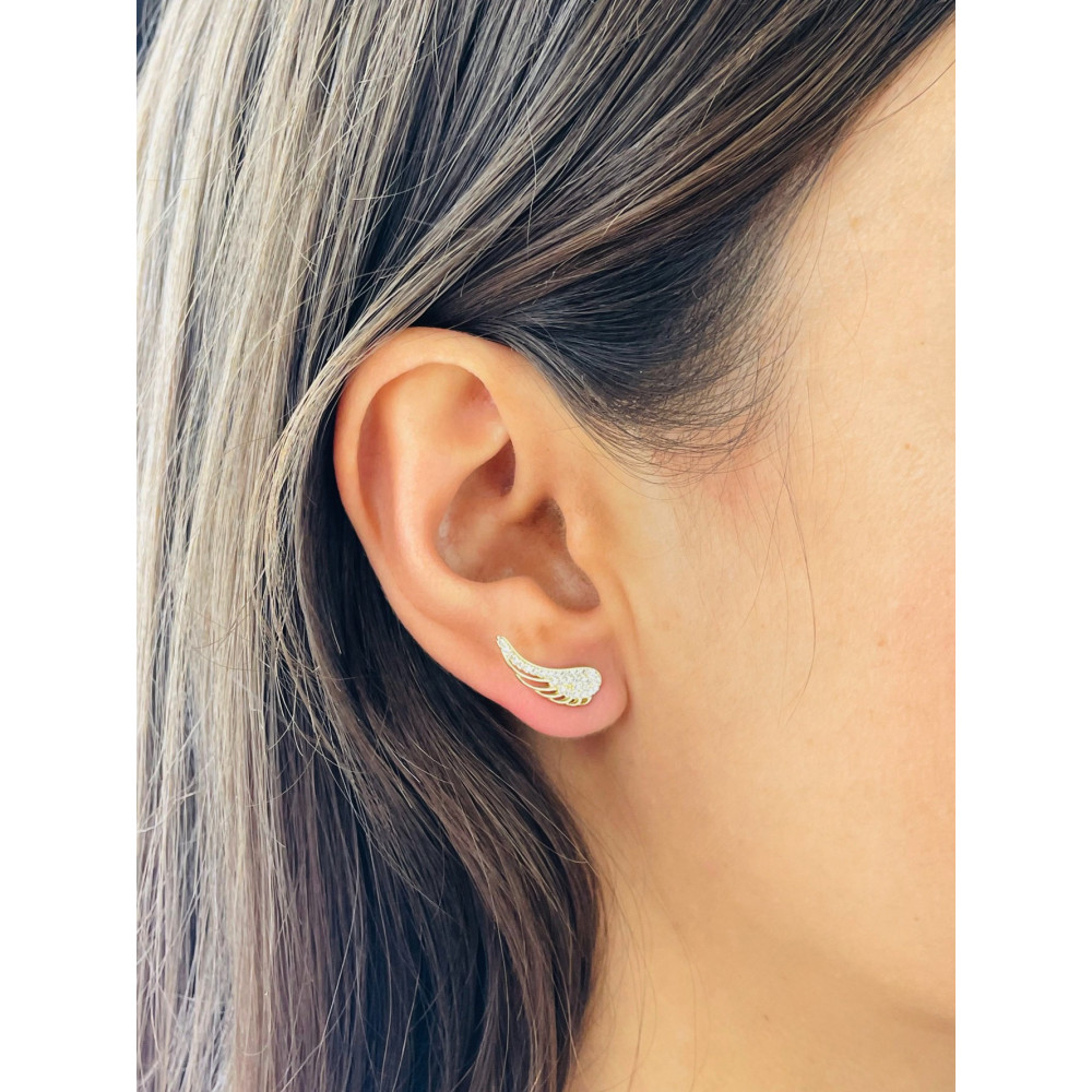 Gold Ohrringe Flügel mit Zirkonia Ohrhänger Ohrstecker Ohrschmuck Gelbgold Gold 585er 14KT