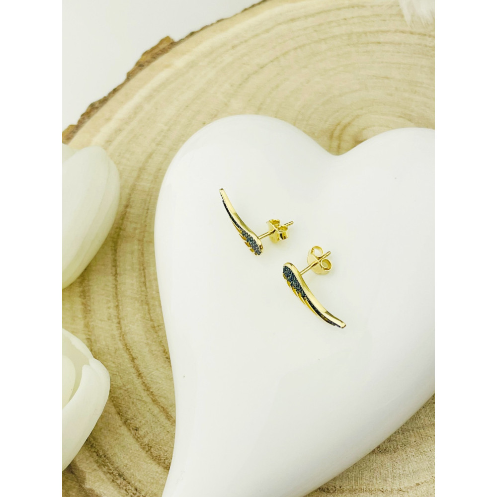 Gold Ohrringe Flügel Ohrhänger mit Onyx Ohrstecker Ohrschmuck Gelbgold Gold 585er 14KT