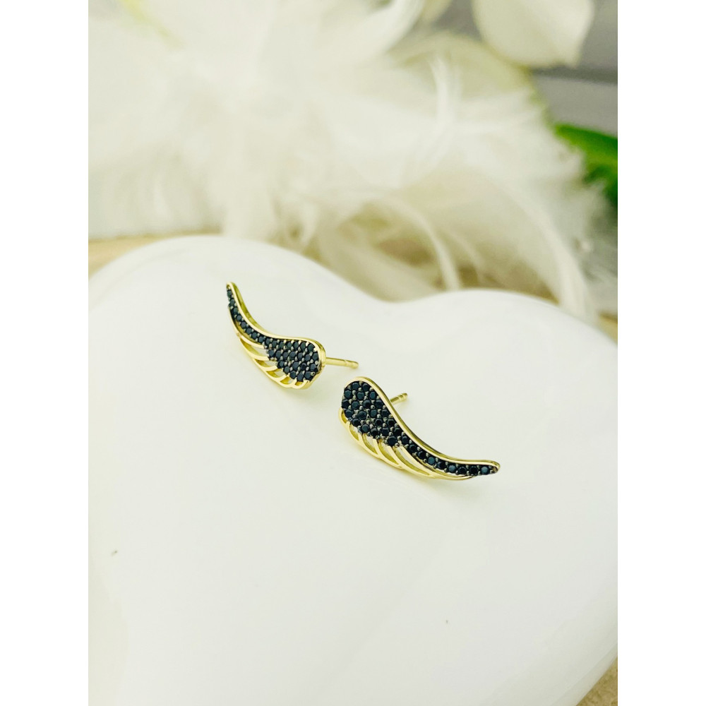 Gold Ohrringe Flügel Ohrhänger mit Onyx Ohrstecker Ohrschmuck Gelbgold Gold 585er 14KT