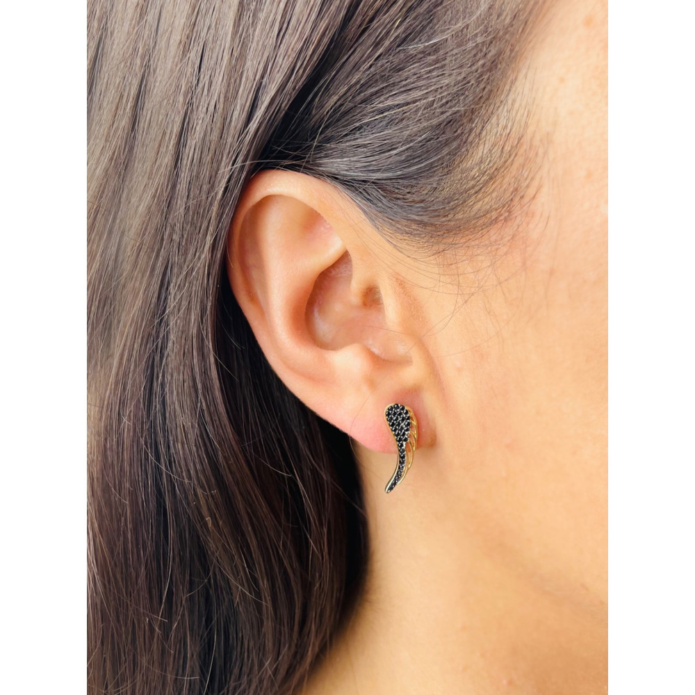 Gold Ohrringe Flügel Ohrhänger mit Onyx Ohrstecker Ohrschmuck Gelbgold Gold 585er 14KT