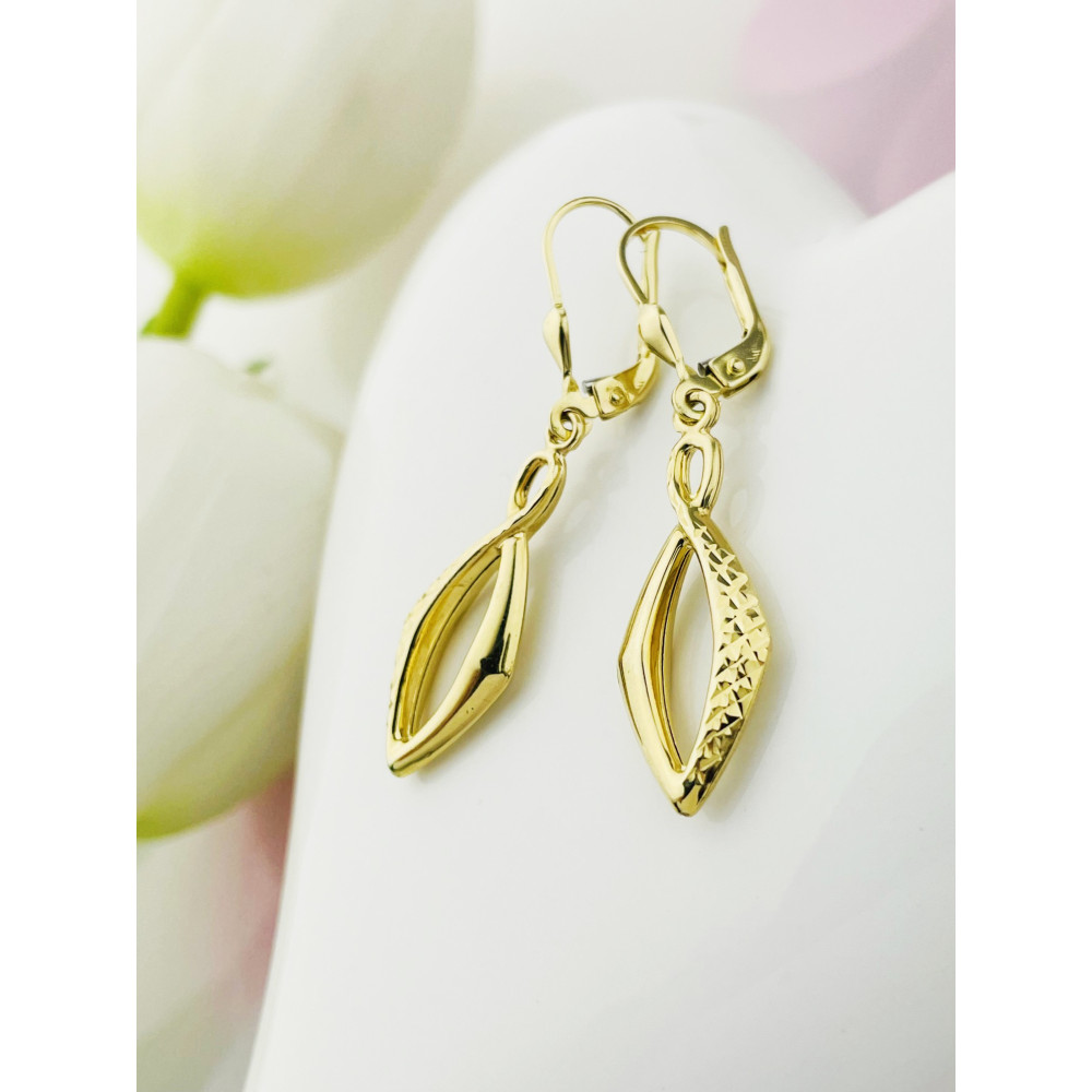 Złote kolczyki wiszące kocie oko frezowane