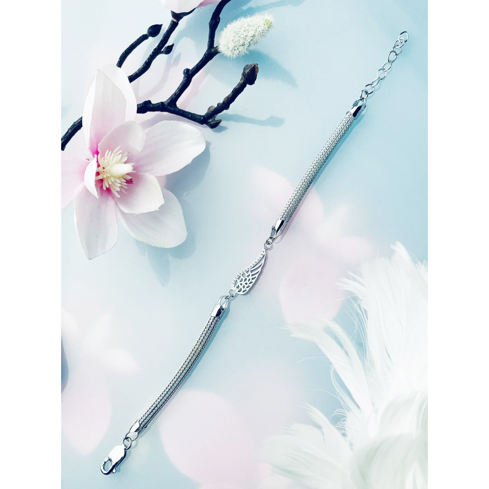 Srebrna bransoletka skrzydło z cyrkoniami