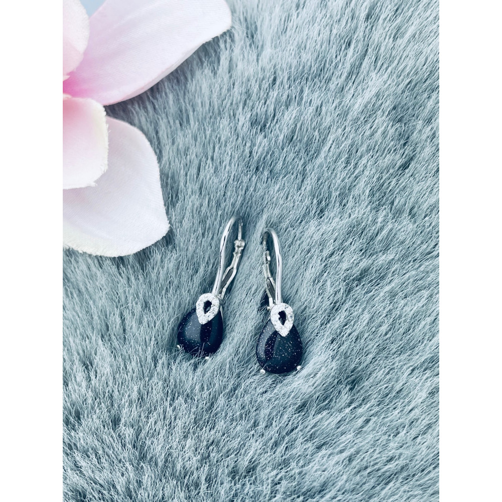 925 Silber Ohrringe mit Zirkonia Ohrringe mit schwarzer Stein