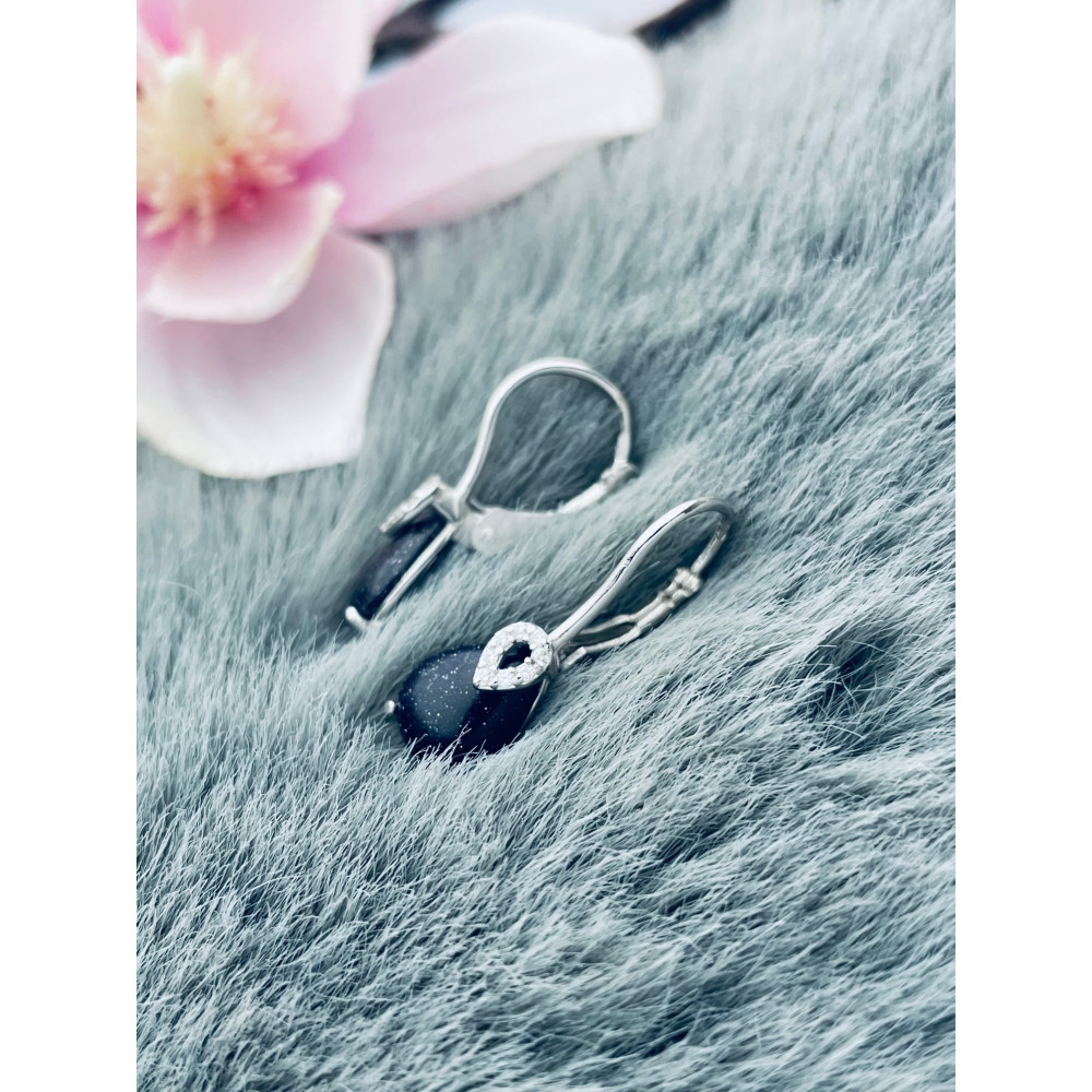 925 Silber Ohrringe mit Zirkonia Ohrringe mit schwarzer Stein