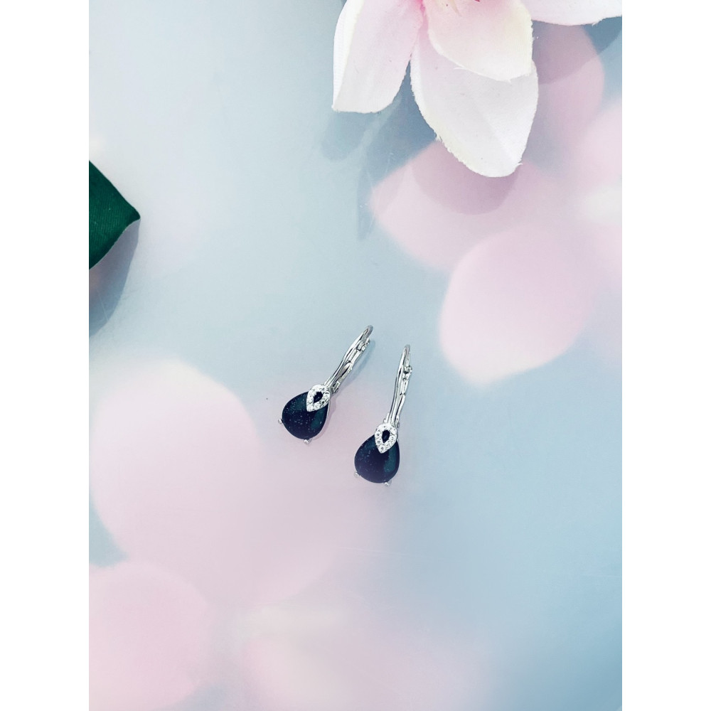 925 Silber Ohrringe mit Zirkonia Ohrringe mit schwarzer Stein