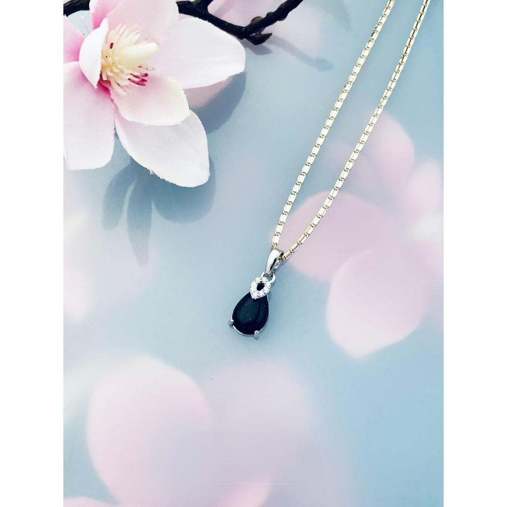 925 Silber Anhänger mit schwarzer Stein Anhänger mit Zirkonia