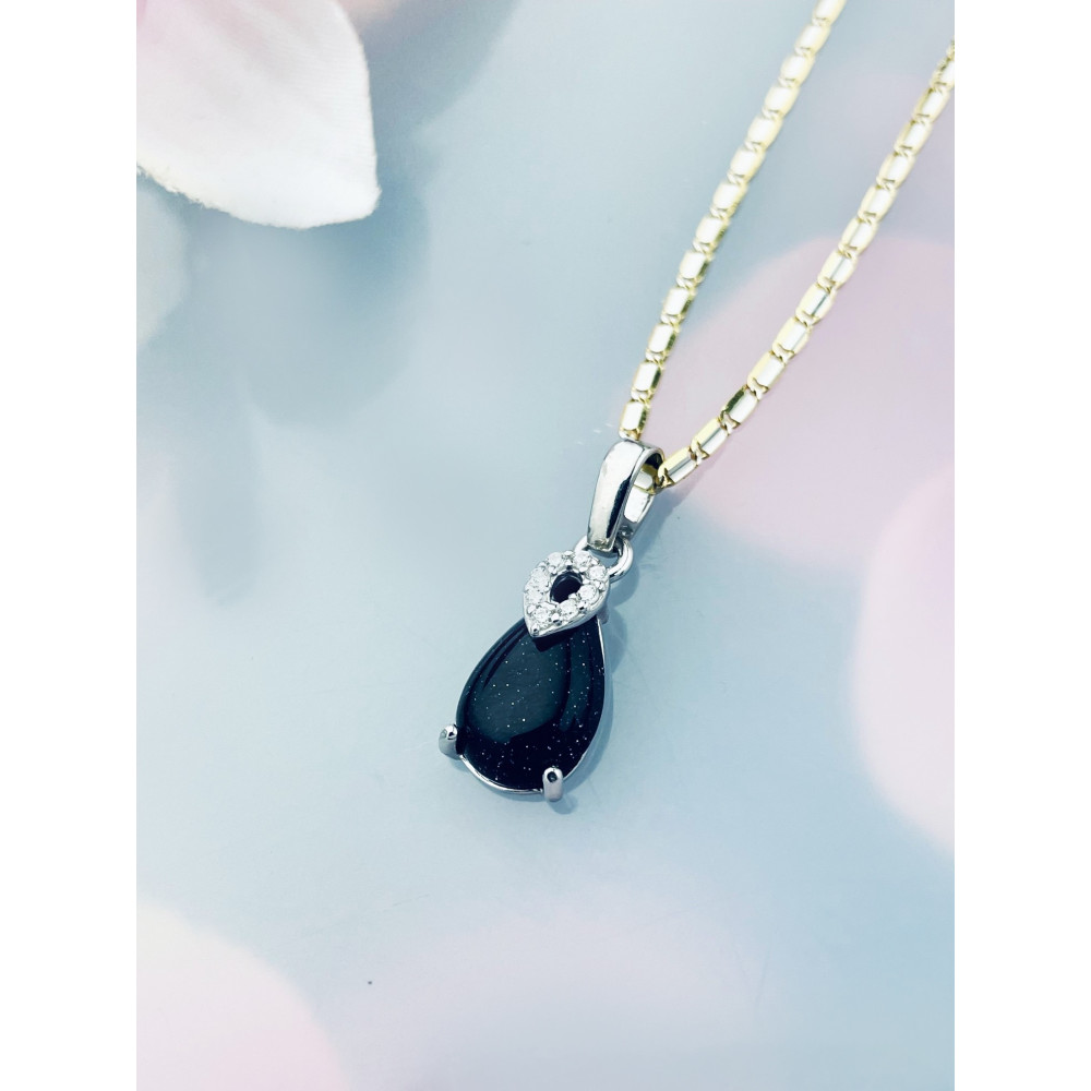 925 Silber Anhänger mit schwarzer Stein Anhänger mit Zirkonia