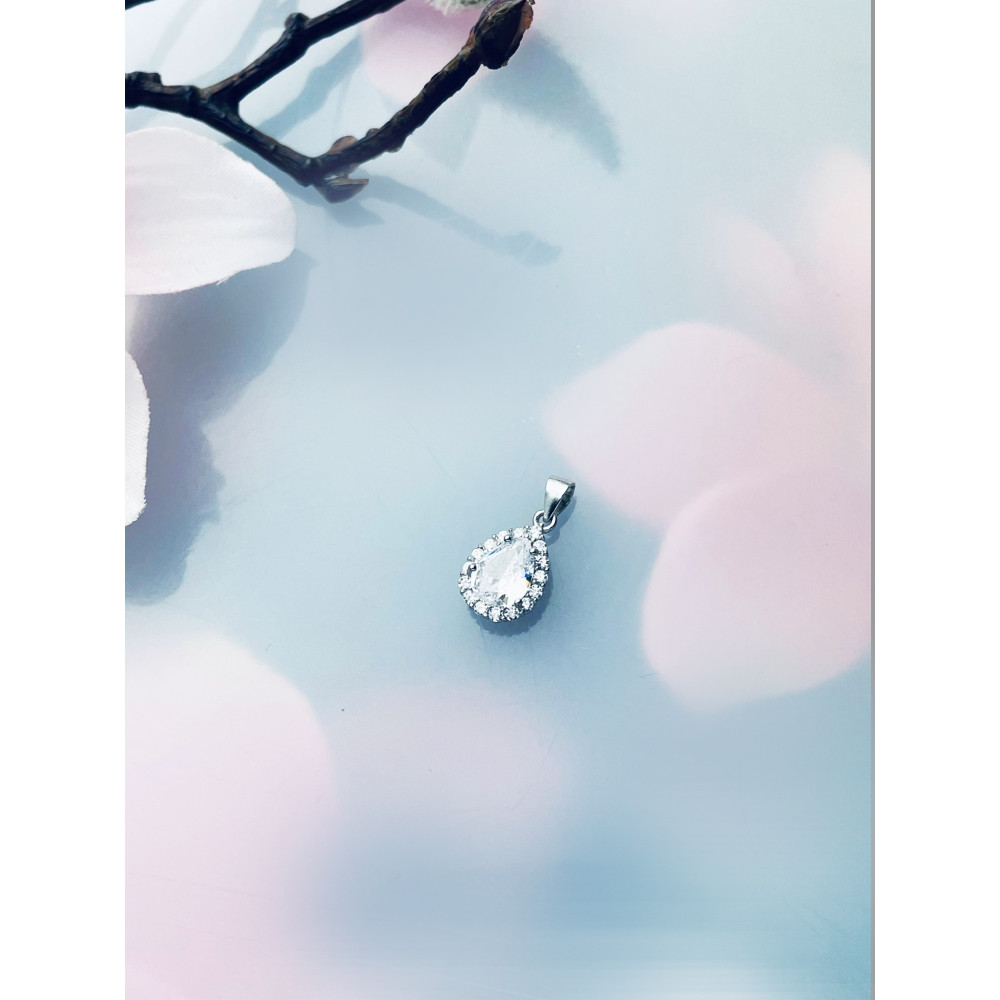Srebrny wisiorek zawieszka łezka kropla z cyrkoniami