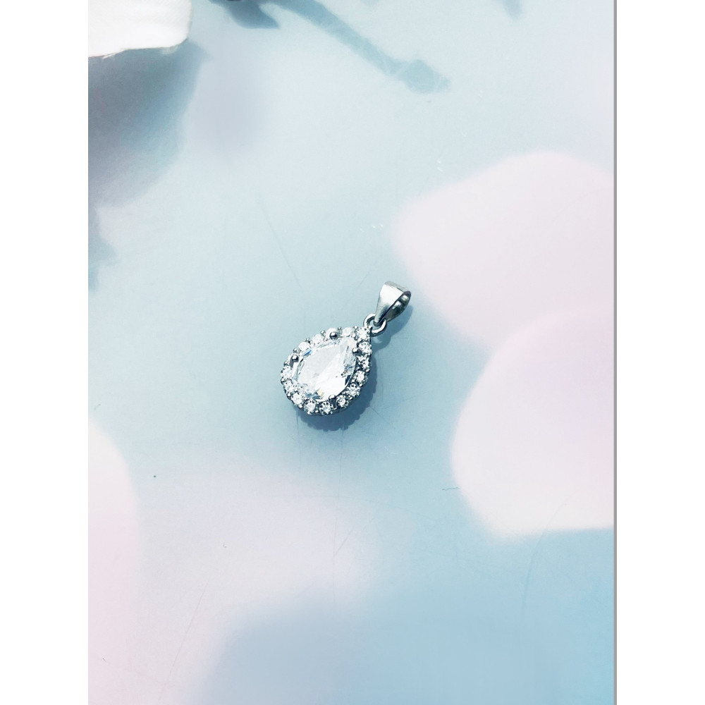 Srebrny wisiorek zawieszka łezka kropla z cyrkoniami