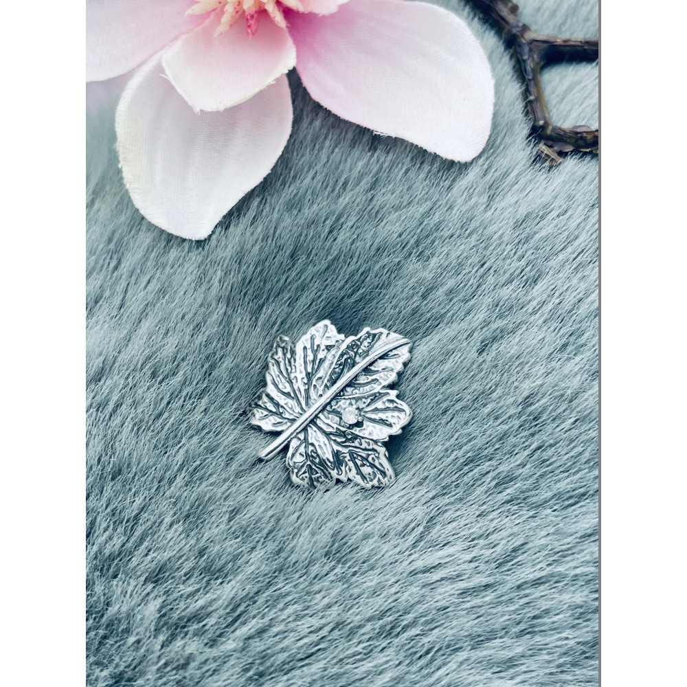 Blatt Sicherheitsnadel Silberbrosche 925 Silber mit Zirkonia