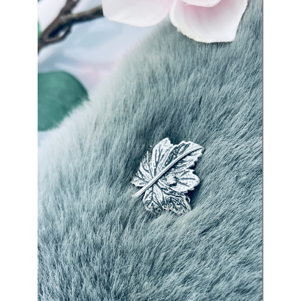 Blatt Sicherheitsnadel Silberbrosche 925 Silber mit Zirkonia