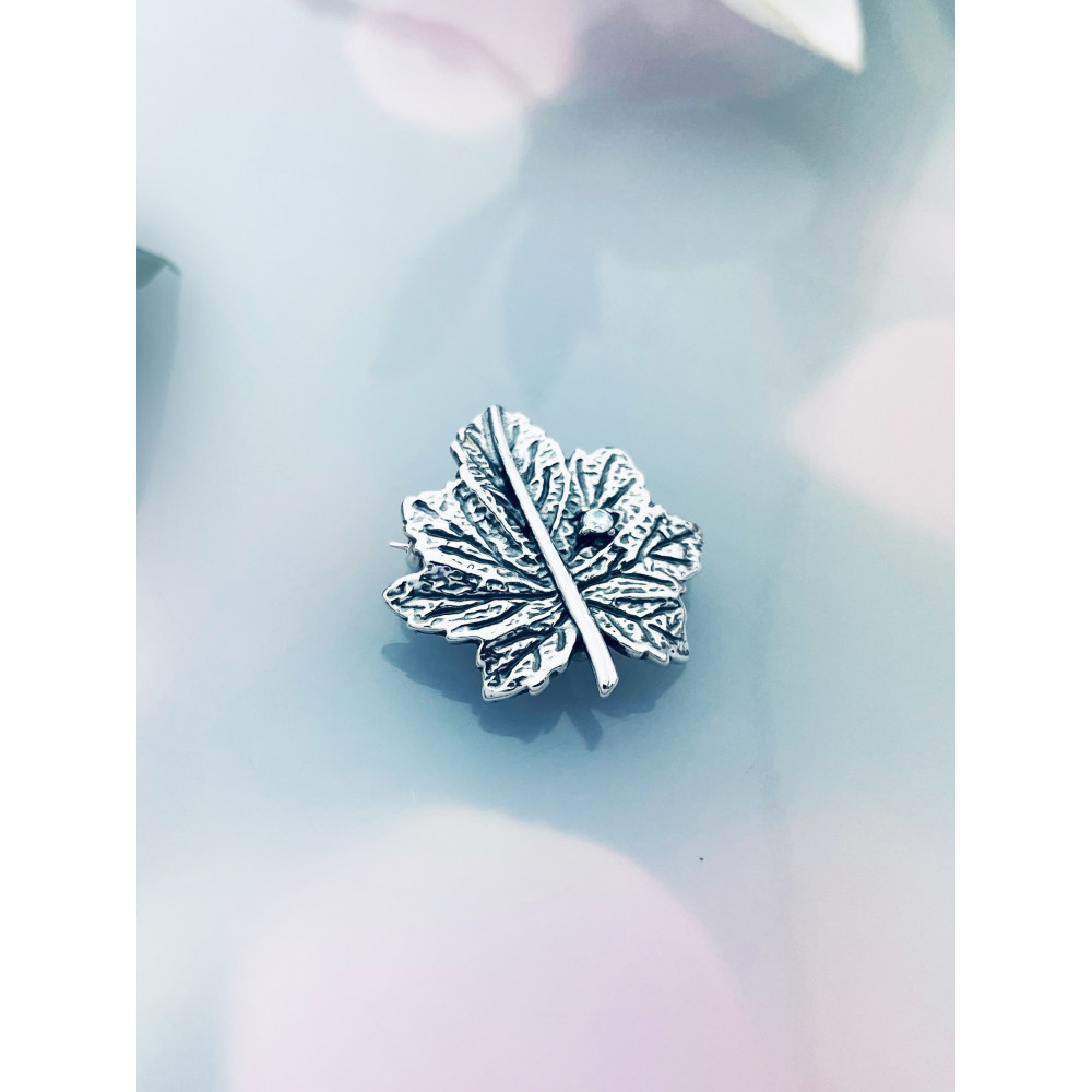 Blatt Sicherheitsnadel Silberbrosche 925 Silber mit Zirkonia