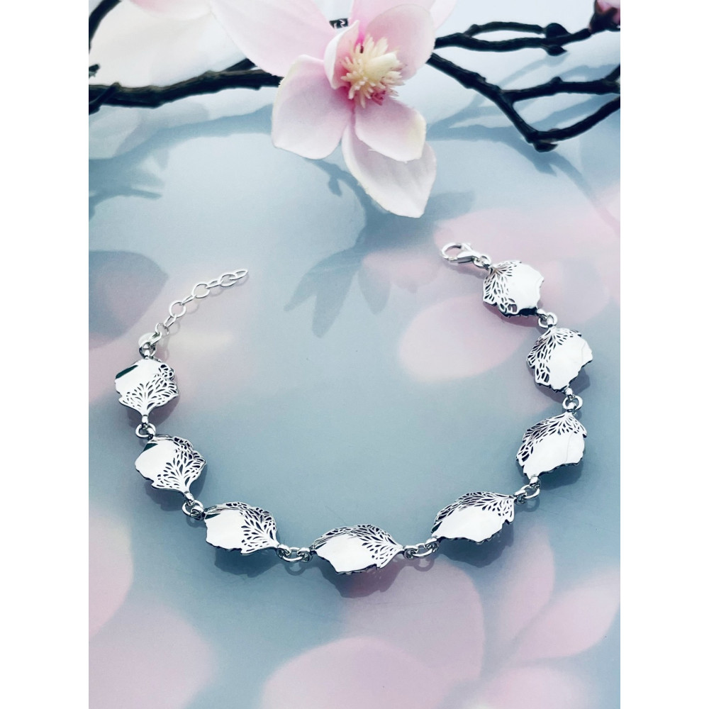 Srebrna bransoletka polerowana liść