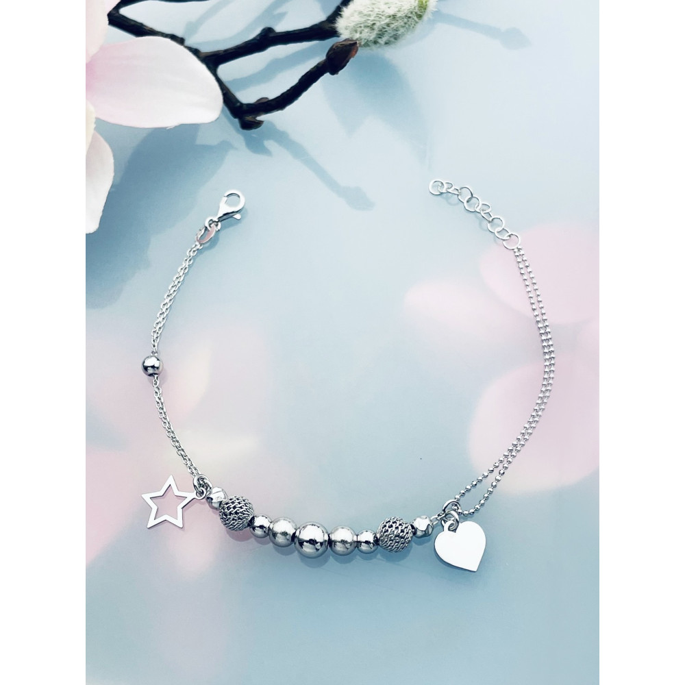Kugel Herz Stern Armband 925 Silber Damen Kinder