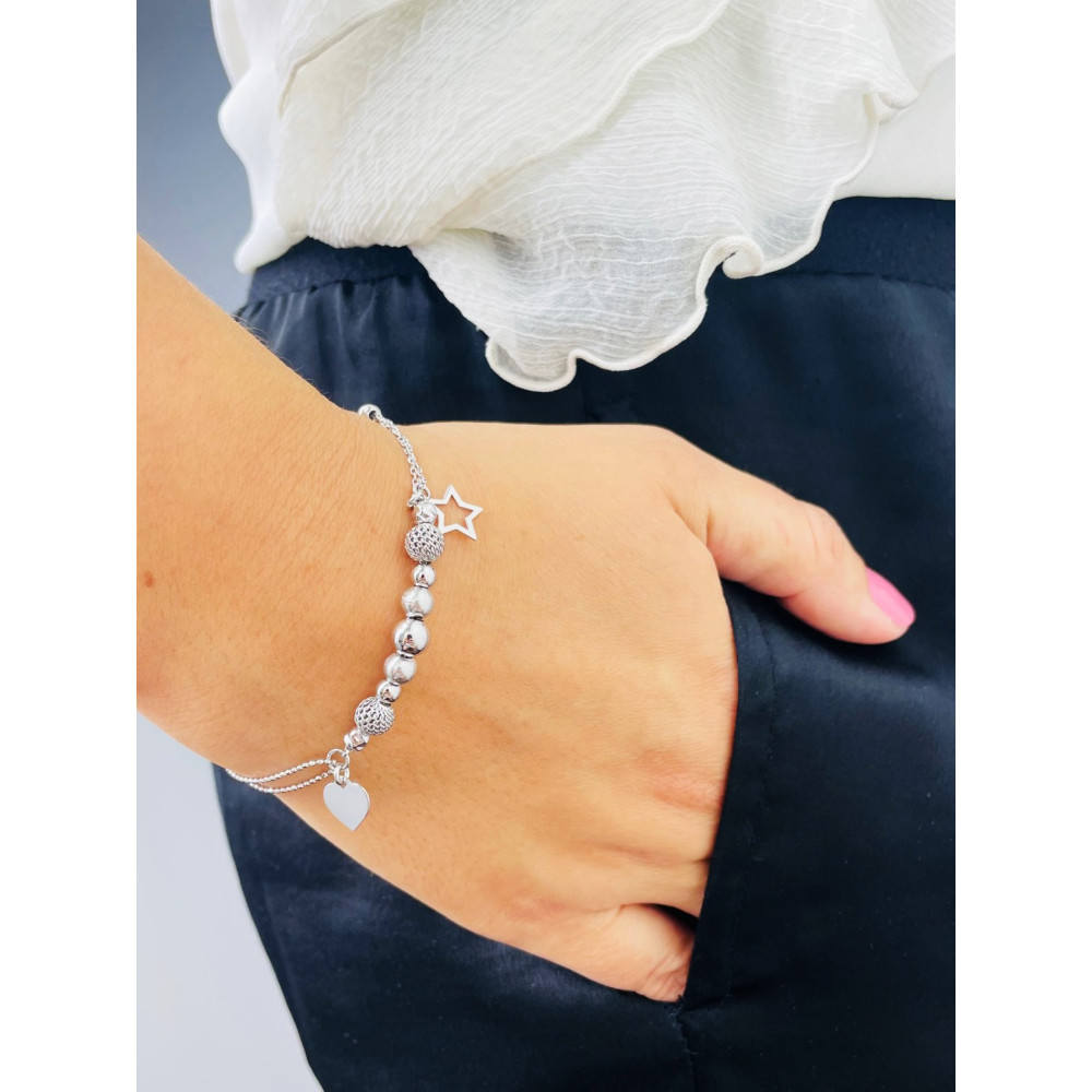 Kugel Herz Stern Armband 925 Silber Damen Kinder