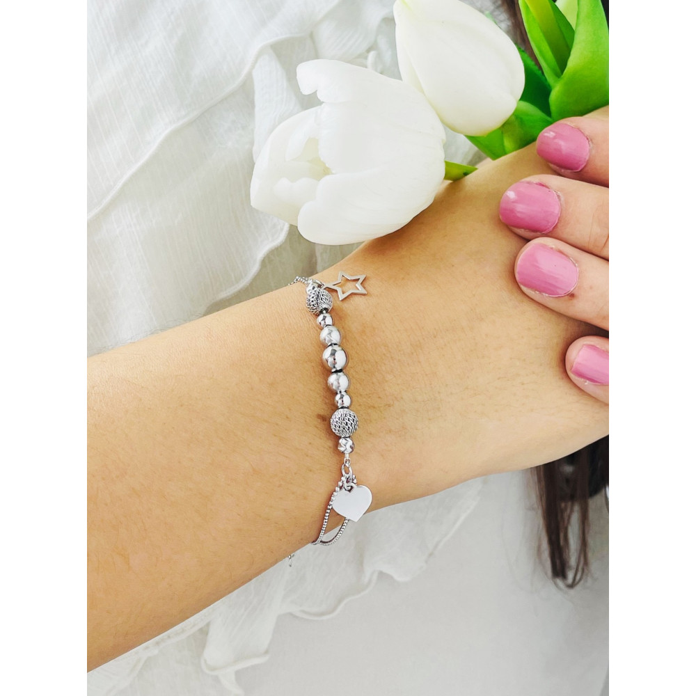 Kugel Herz Stern Armband 925 Silber Damen Kinder