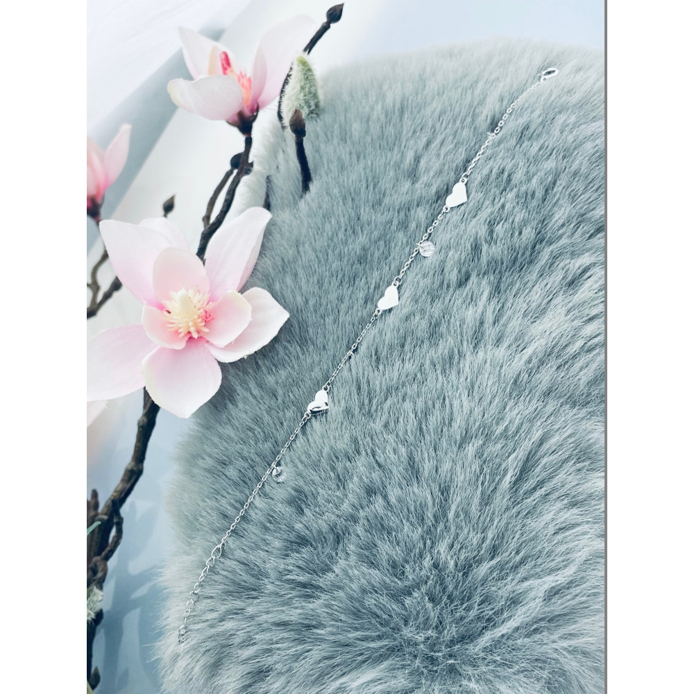 Srebrna bransoletka z cyrkoniami serca serduszka