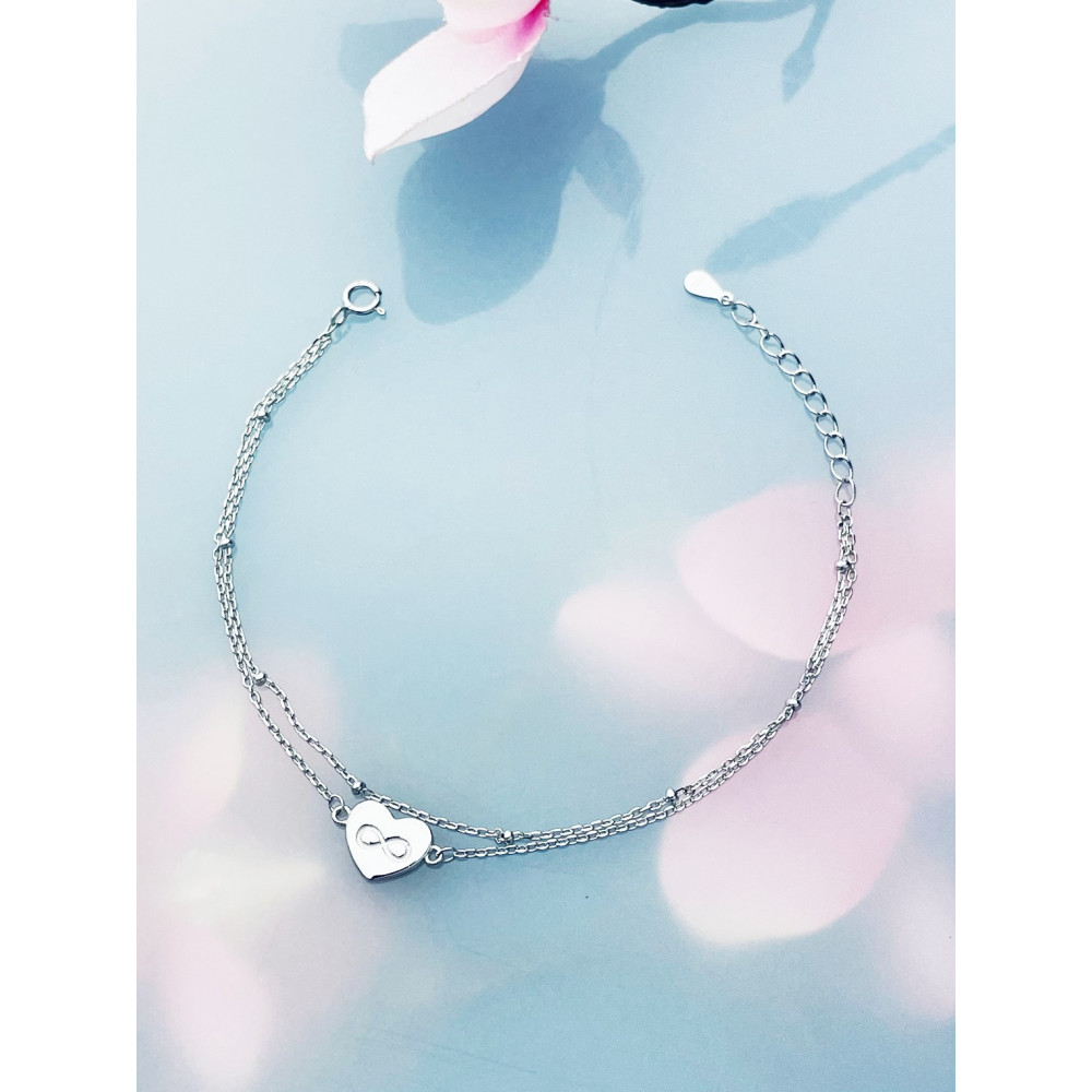 Srebrna bransoletka podwójna serce nieskończoność