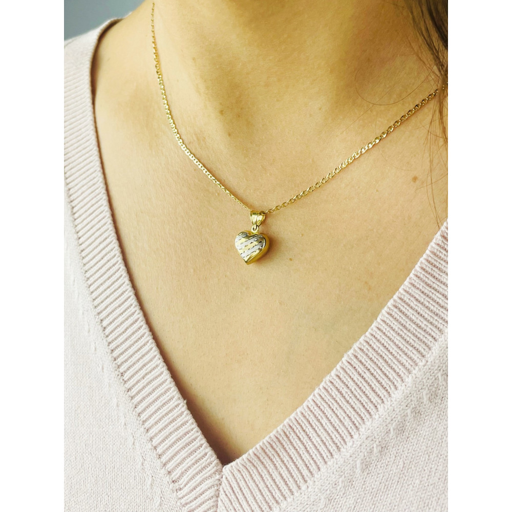 Złoty wisiorek zawieszka serce frezowane figurka bikolor