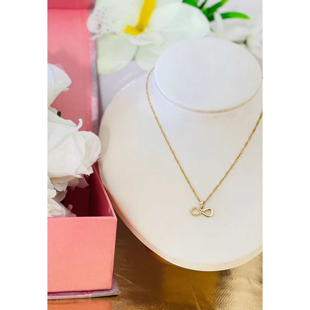 Złota zawieszka wisiorek nieskończoność infinity meander grecka droga