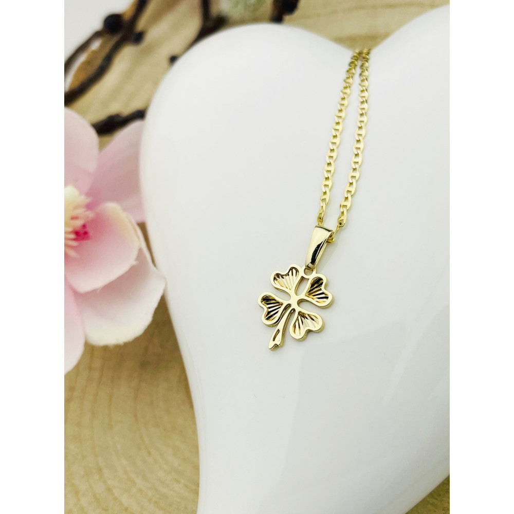 Złoty wisiorek zawieszka koniczynka serce