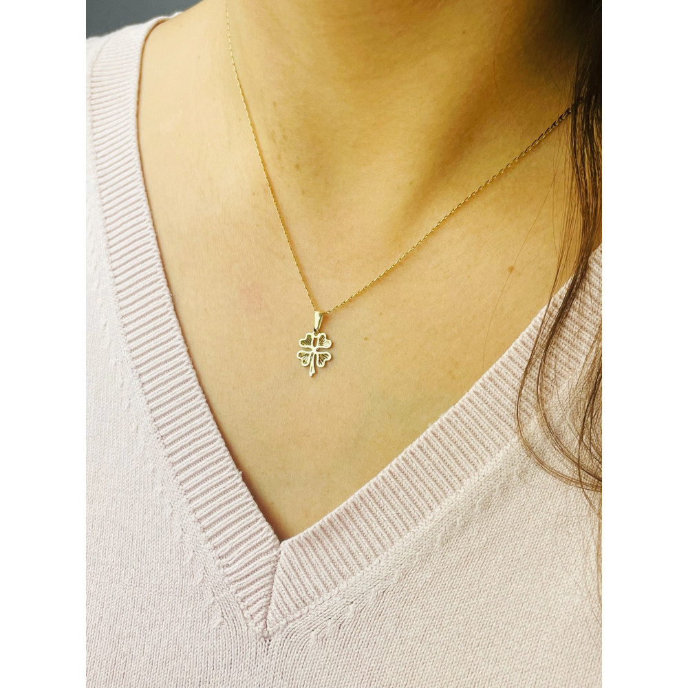 Złoty wisiorek zawieszka koniczynka serce