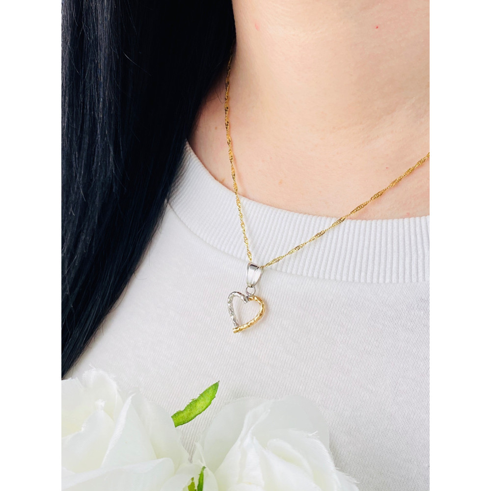 Złota zawieszka wisiorek serce dwukolorowe