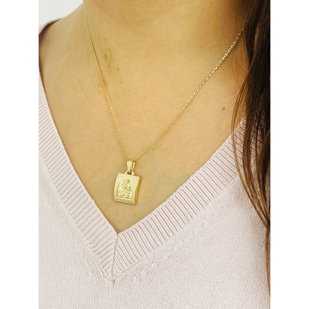 Złoty Medalik Zawieszka Matka Boska Częstochowska zdobiony wzór grecki Chrzest Komunia