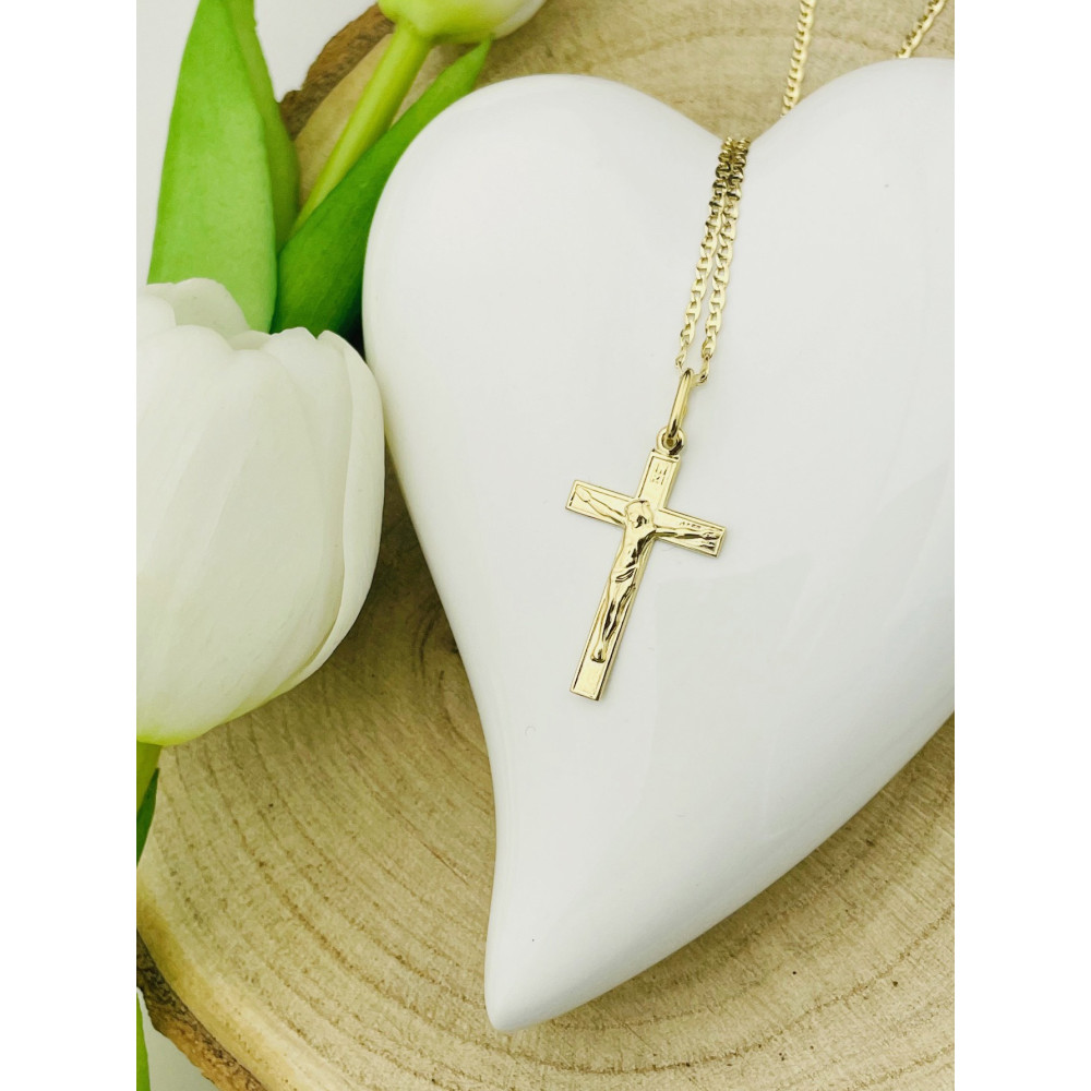 Goldanhänger Kettenanhänger Gold Anhänger Kreuz mit Jesus Goldkreuz Erstkommunion Gelbgold 585er 14KT