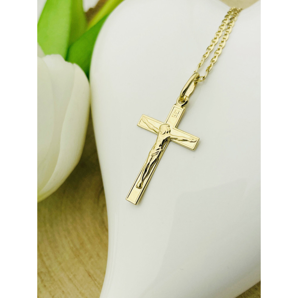 Złoty krzyżyk Jezus Chrystus INRI Komunia Chrzest