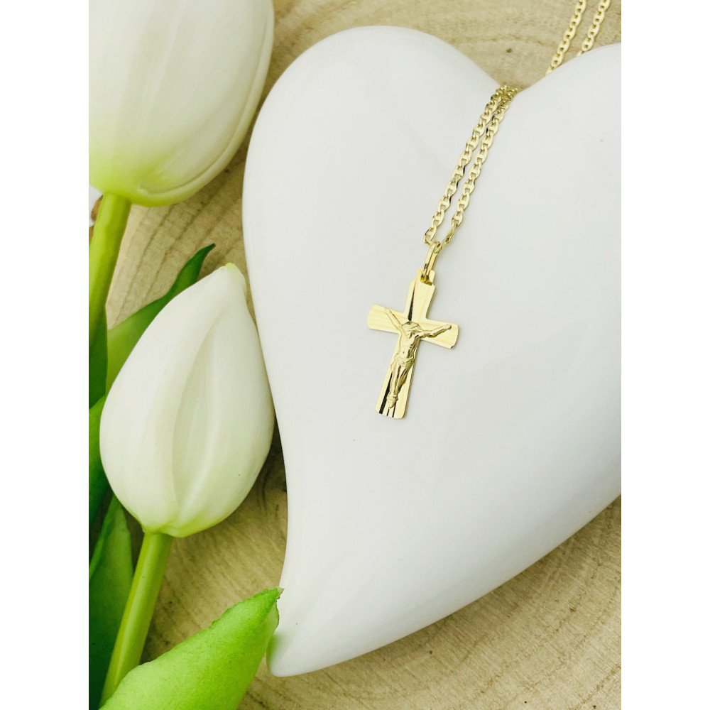 Goldanhänger Kettenanhänger Gold Anhänger Kreuz mit Jesus Goldkreuz Erstkommunion Gelbgold 585er 14KT