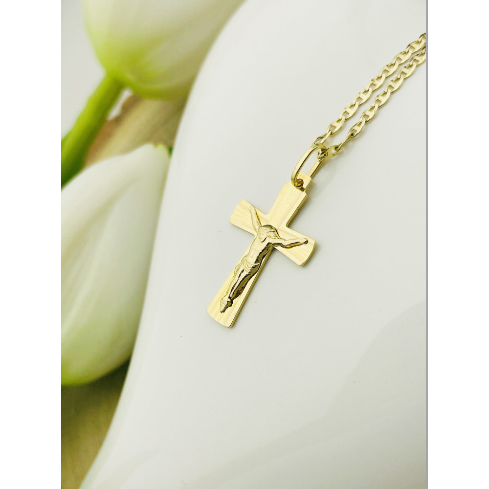 Goldanhänger Kettenanhänger Gold Anhänger Kreuz mit Jesus Goldkreuz Erstkommunion Gelbgold 585er 14KT
